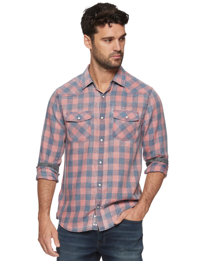 Red and Blue Pearl Snap Western Shirt