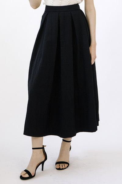 Black Monochromatic Pleated Midi Skirt