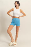 Blue High-Waisted Ribbed Shorts