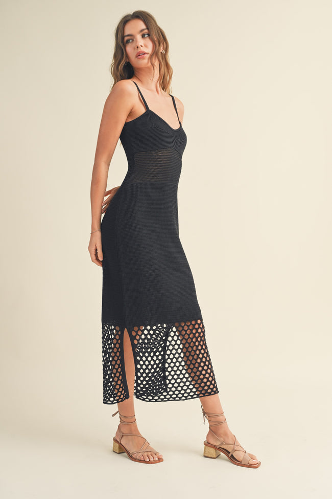 Black Knit Crochet Maxi Dress