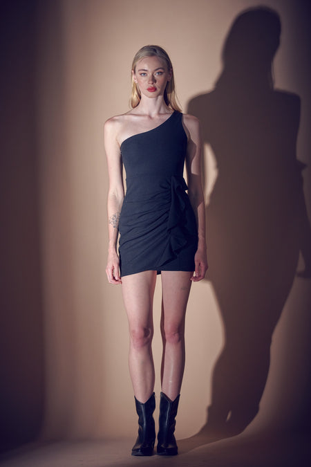 Black Colored Textured Slit Maxi Dress