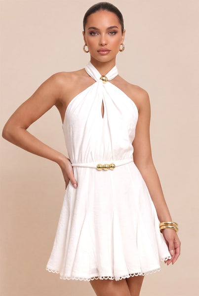 White Halter Neck MIni Dress