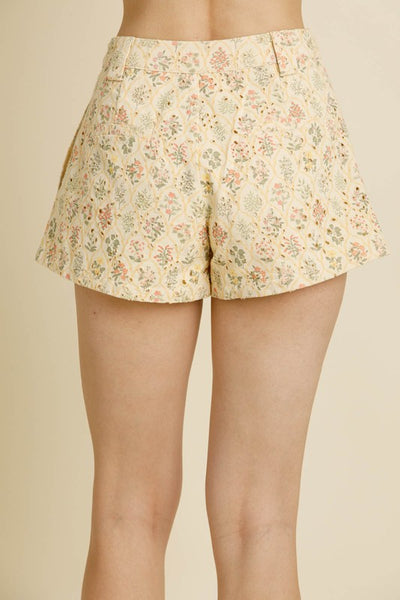 Yellow Floral Eyelet Shorts