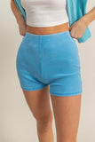 Blue High-Waisted Ribbed Shorts