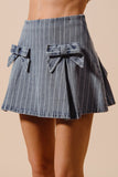 Denim Striped Mini Skirt With Bow Detail