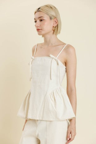 Cream Bow Trim Peplum Top
