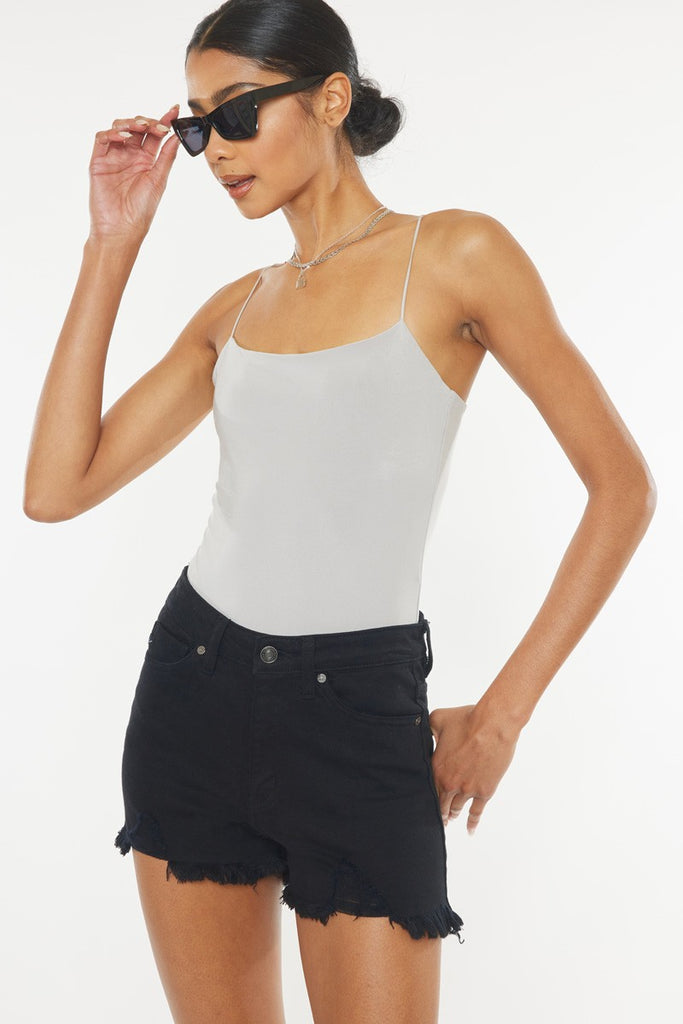 Black High Rise Distressed Jean Shorts