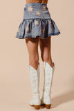 Star Sequins Washed Denim Mini Balloon Skirt