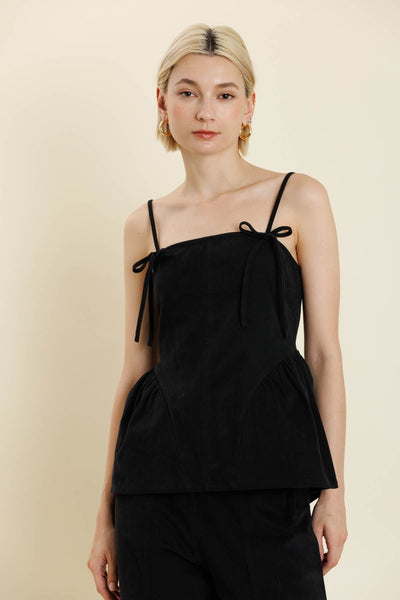 Black Bow Trim Peplum Top