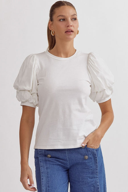 Off White Colored Ruffle Sleeve and Neckline Blouse