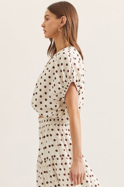 Cream & Brown Polka Dot Maxi Skirt Set