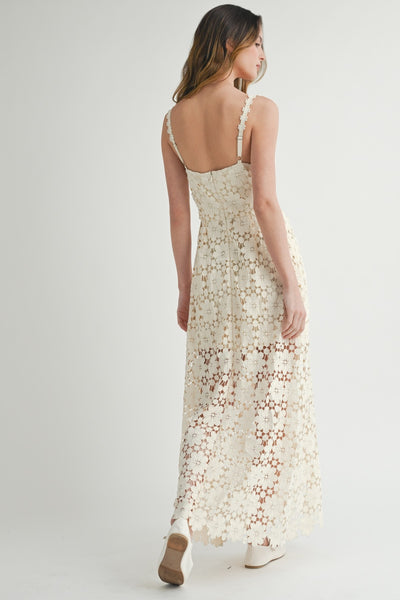 Cream Floral Lace Maxi Dress