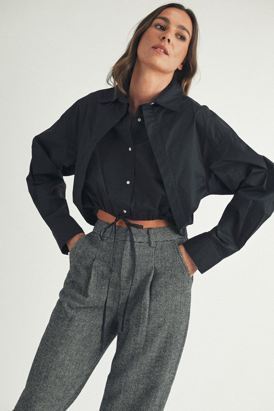 Black Double Layered Cropped Shirt