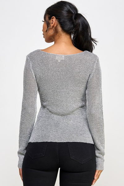 Silver Round Neck Long Sleeve Sweater