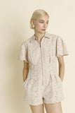 Eggshell Pleated Twill Romper