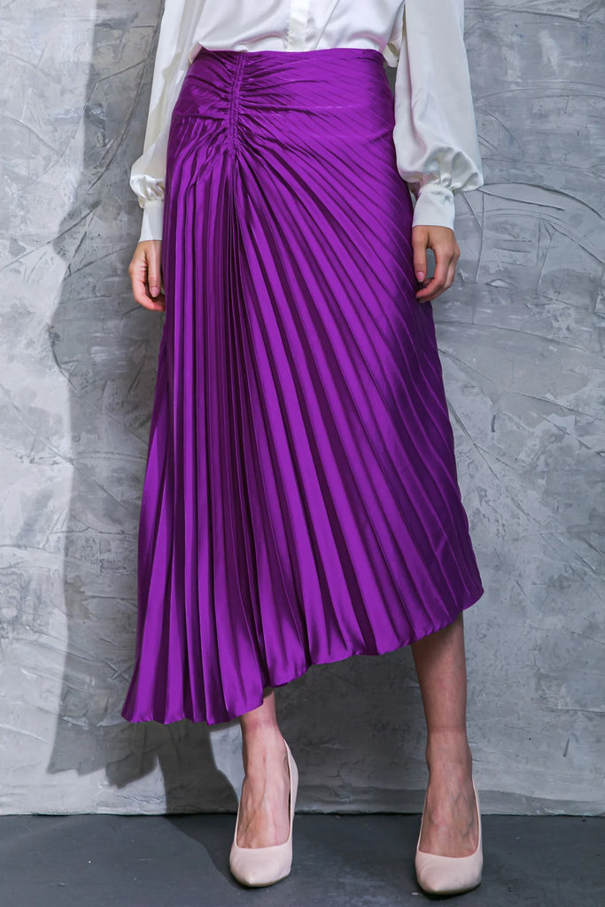 Orchid Colored Pleated Uneven Hemline Skirt