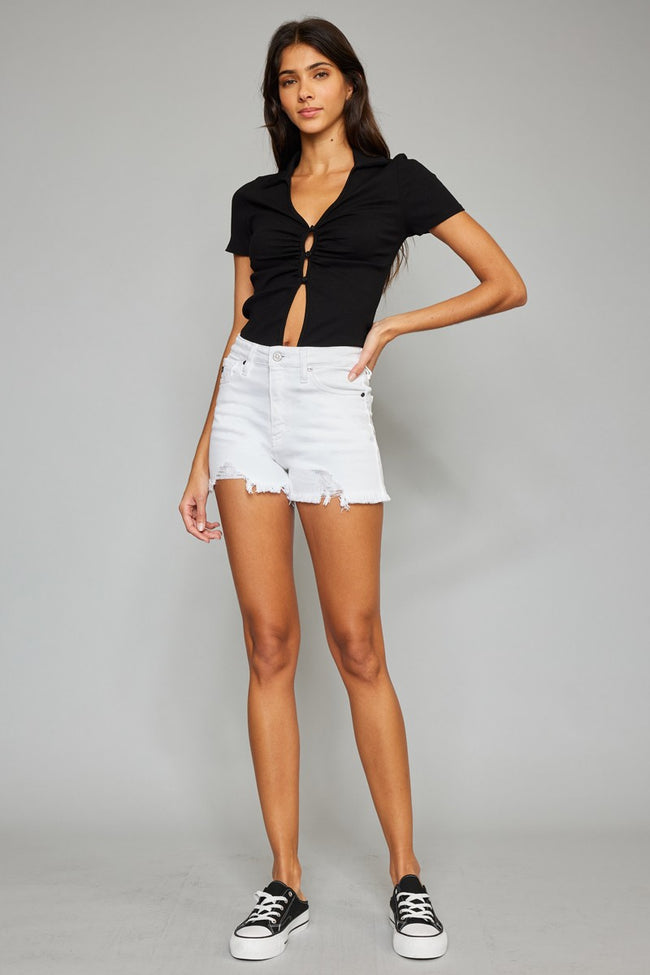 White High Rise Distressed Jean Shorts