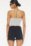 Black High Rise Distressed Jean Shorts