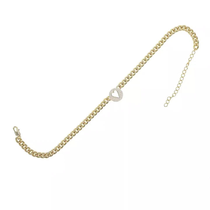 Pave Heart Chain Necklace