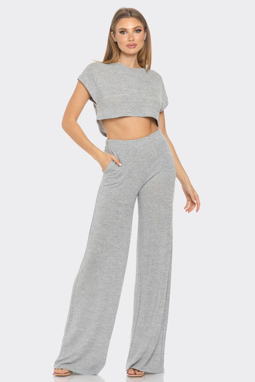 Heather Grey Cropped Top and Pant Set
