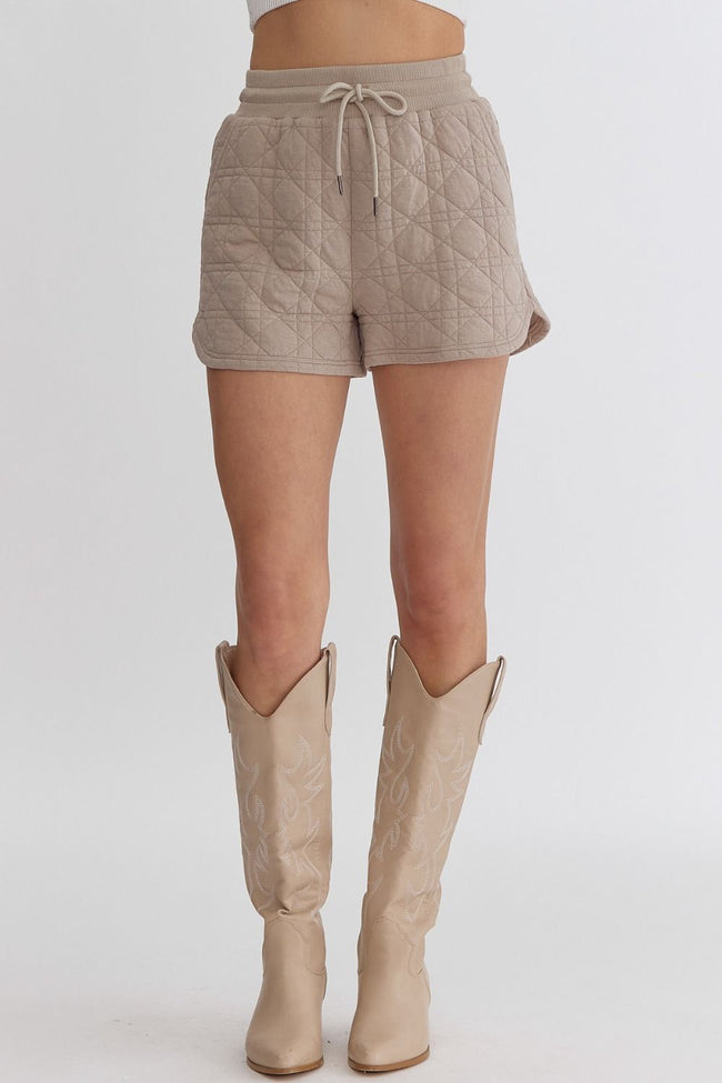 Taupe Textured Tie Waist Quilted Shorts