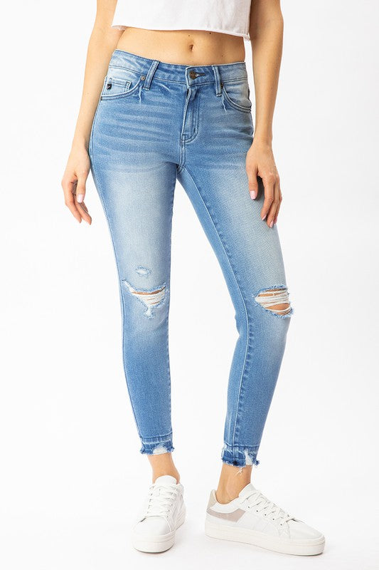 Maya Mid Rise Distressed Skinny Jeans