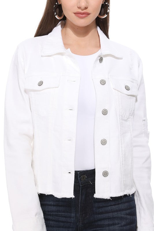 White Raw Hem Denim Jacket