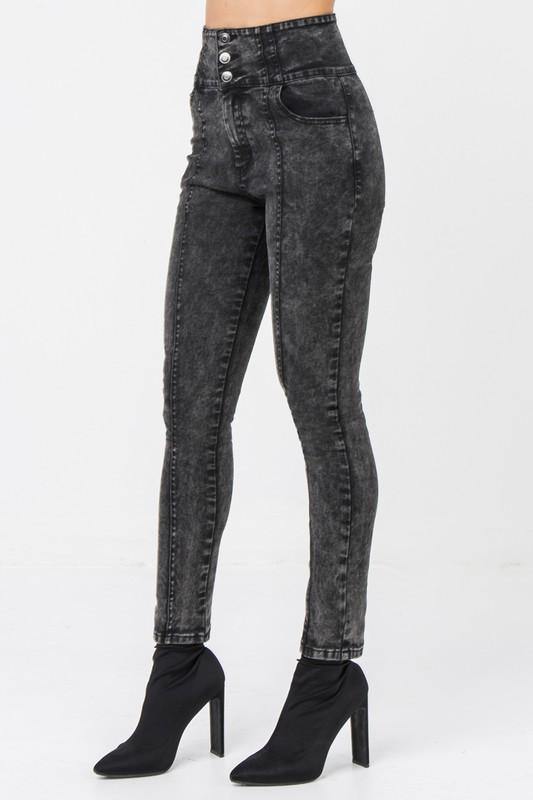 Avril Black Acid Washed Tapered Leg Jeans