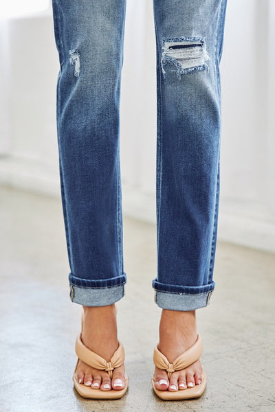 Marly Mid Rise Button Fly Skinny Straight Jean