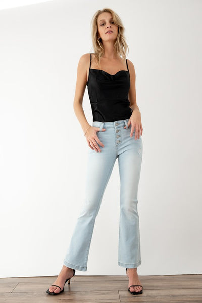 Paula Petite Mid Rise Flare Jeans