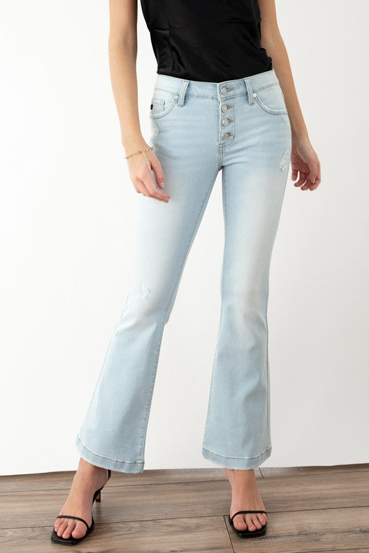 Paula Petite Mid Rise Flare Jeans