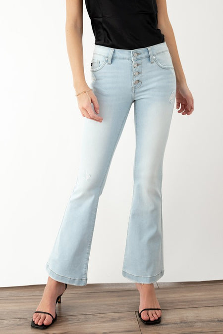 Golden Brown Colored Vintage High Rise Cropped Flare Jeans