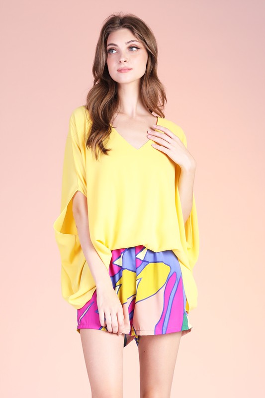 Sunny Yellow Textured Caftan Top with Back Band
