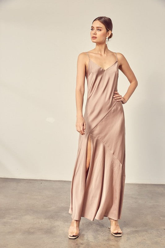 Mink Colored Strappy Shoulder Maxi Dress