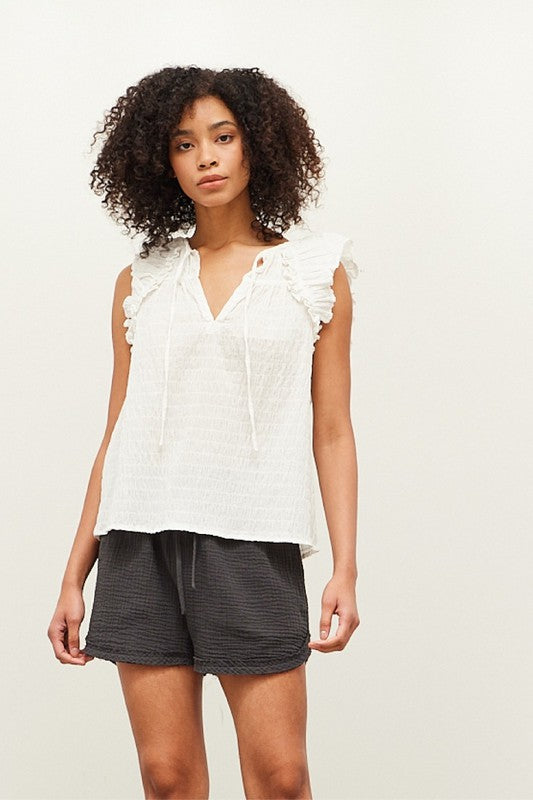 Off White Cotton Seersucker Blouse