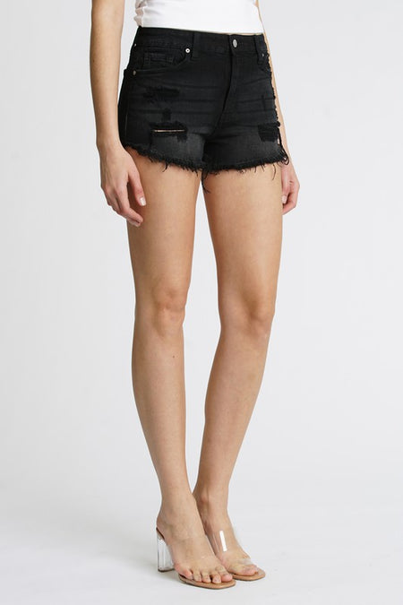 Lily White Colored Mid Rise Button Detail Shorts