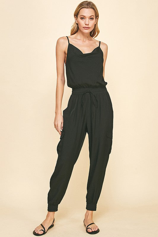 Black Cowl Neck Sleeveless Jumpsuit