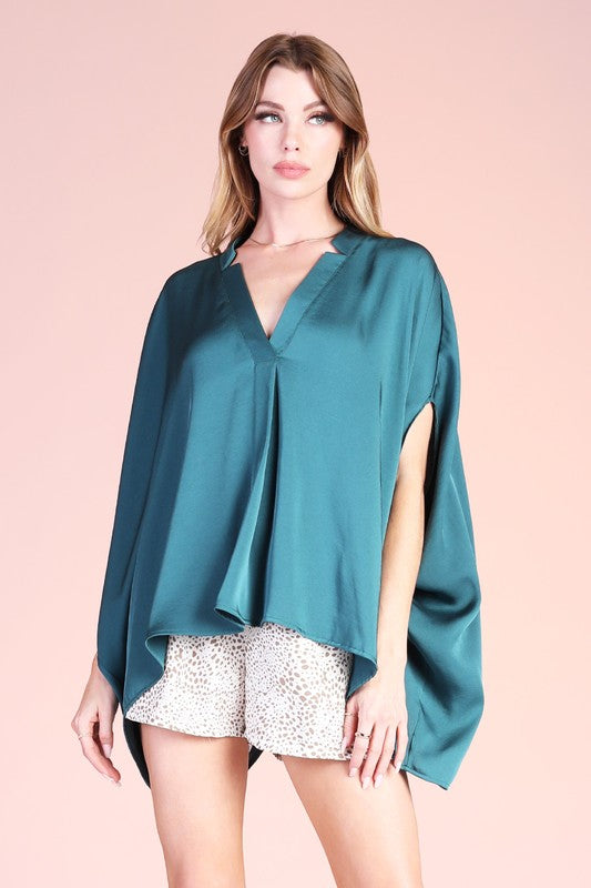 Hunter Green Double Notched Caftan Top