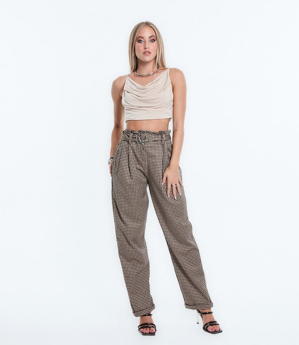Brown Checker High Waisted Pants