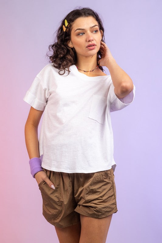 White Colored Back V-Neck Elastic Detail Top