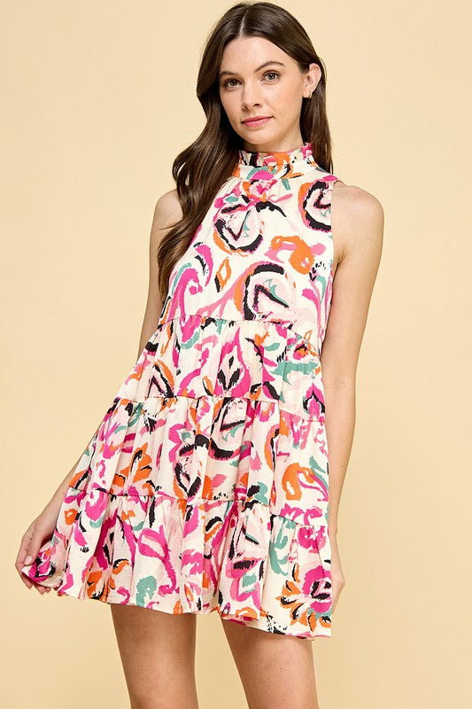 Fuchsia Multi Print Sleeveless Dress