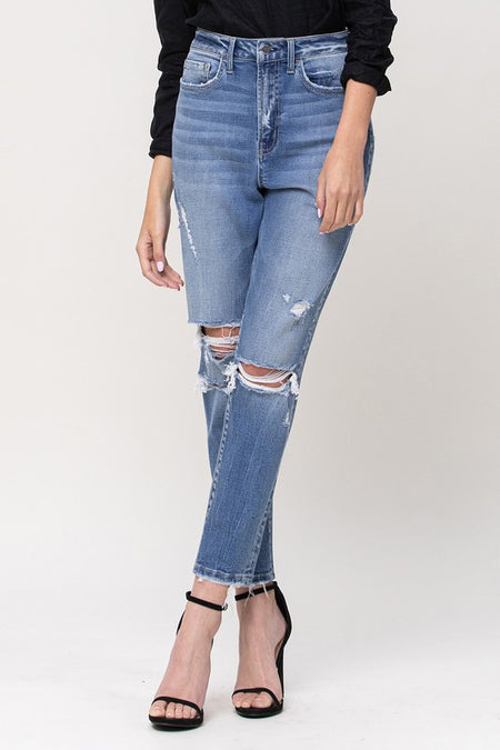 Kylie Black Colored High Rise Slim Cut Jeans with Front Slit