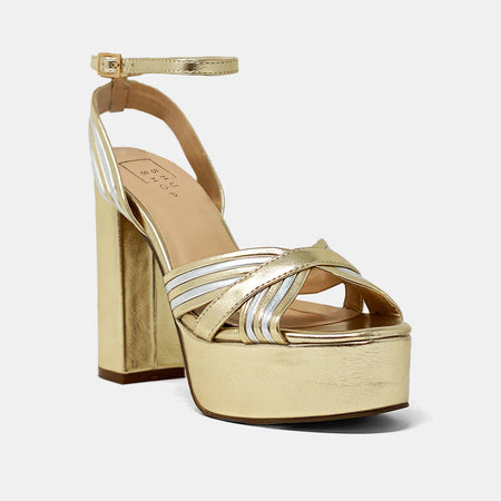Donatella Bone and Gold Colored Slide Sandals