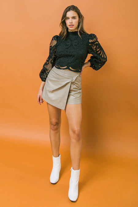 Ecru Colored Cargo Faux Leather Mini Skirt