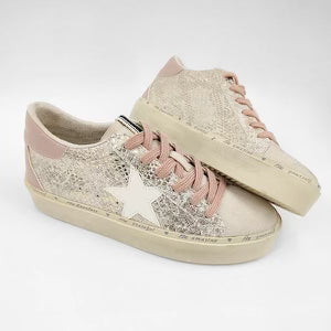 Be Grateful Gold Snake White Star Sneakers