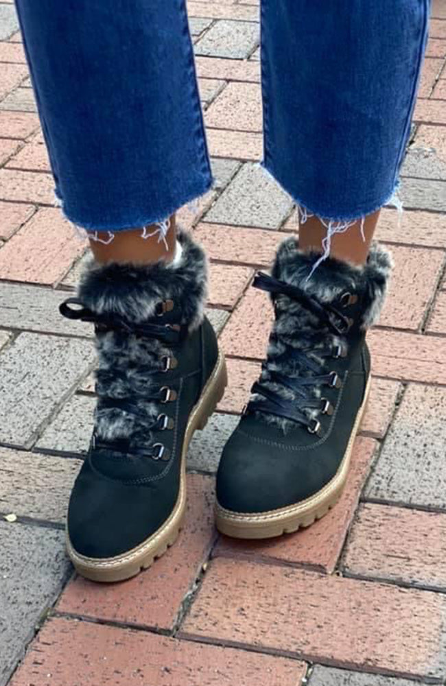 Dani Black Faux Fur Lace Up Boot