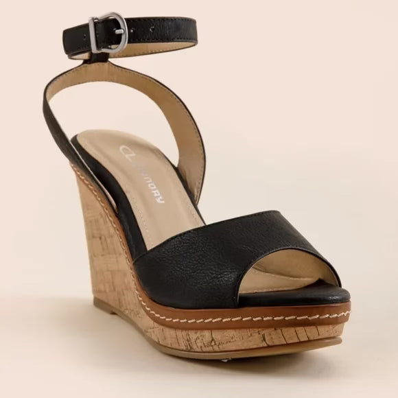 Noir Allure Black & Nubuck Wedge Heel