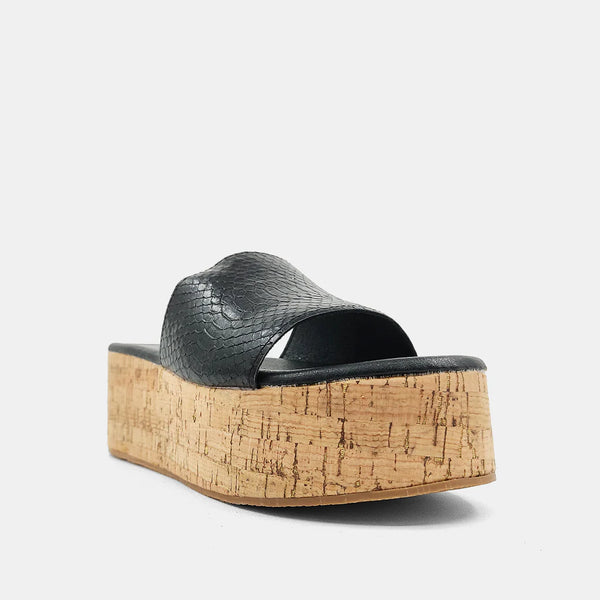 Brielle Black Snake Print Wedge Sandals