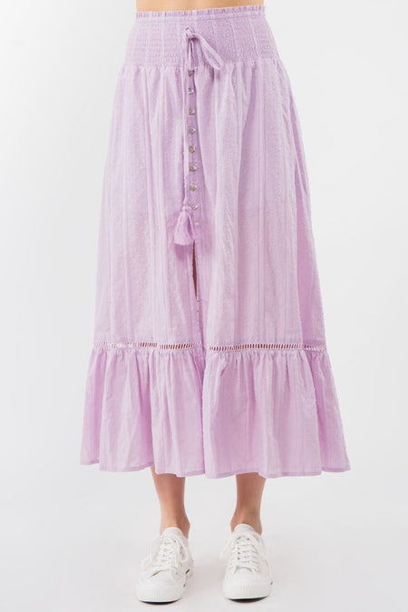 Ivory Colored High Slit Midi Skirt