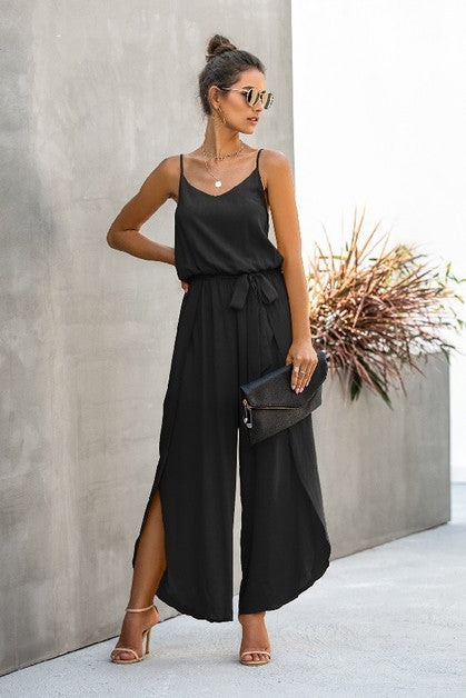 Black Colored Spaghetti Strap Wide Leg Jumpsuit